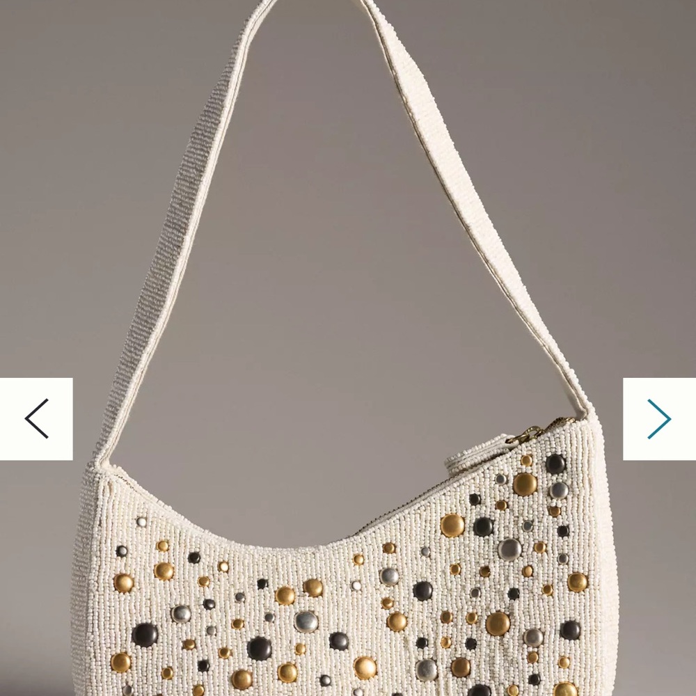 Asymmetric Beaded Shoulder Bag Gold and Black Accents - Picture 6 of 11